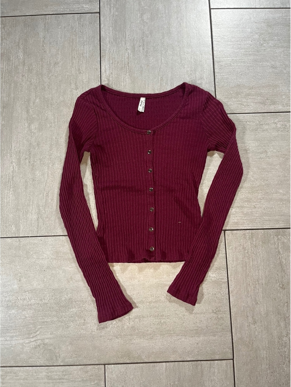 Mudd Ribbed Button-Up Long Sleeve Top XS